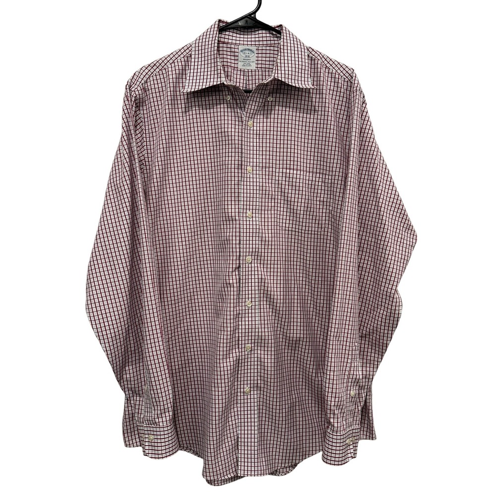 Brooks Brothers 1818 Regent Mens 16.5 36/37 Burgundy Blue Check Non-Iron 526‎